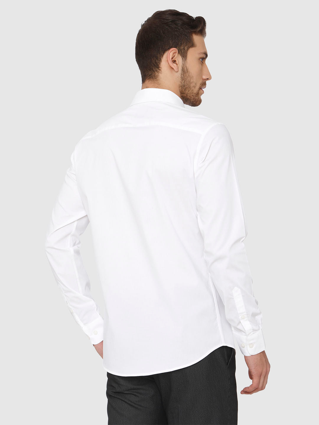 White Full Sleeves Slim Fit Shirt