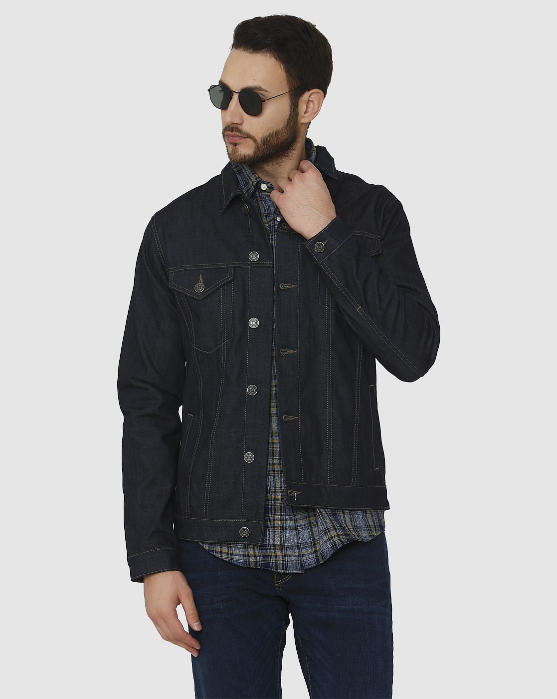Dark Blue Tartan Checks Slim Fit Full Sleeves Shirt
