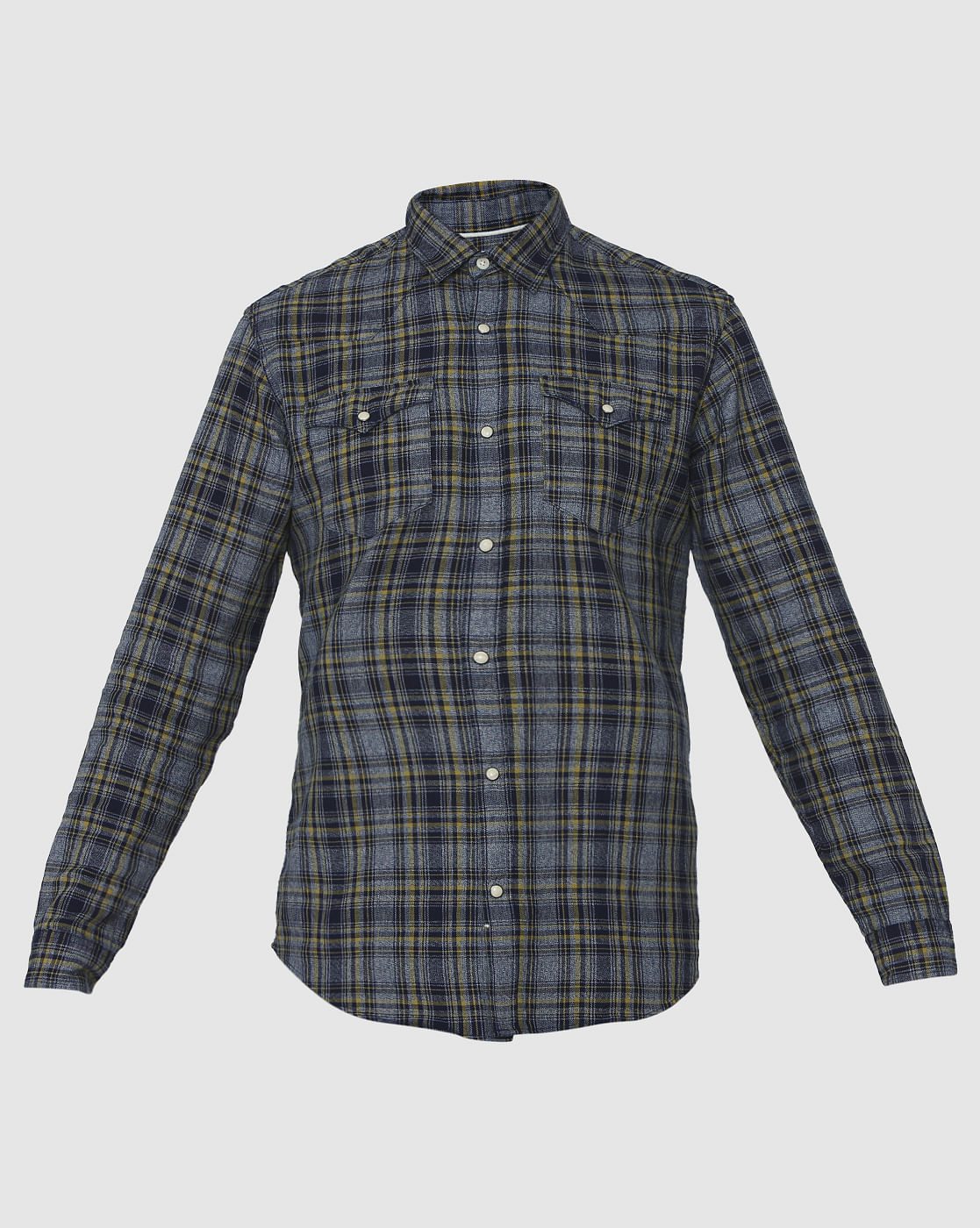 Dark Blue Tartan Checks Slim Fit Full Sleeves Shirt