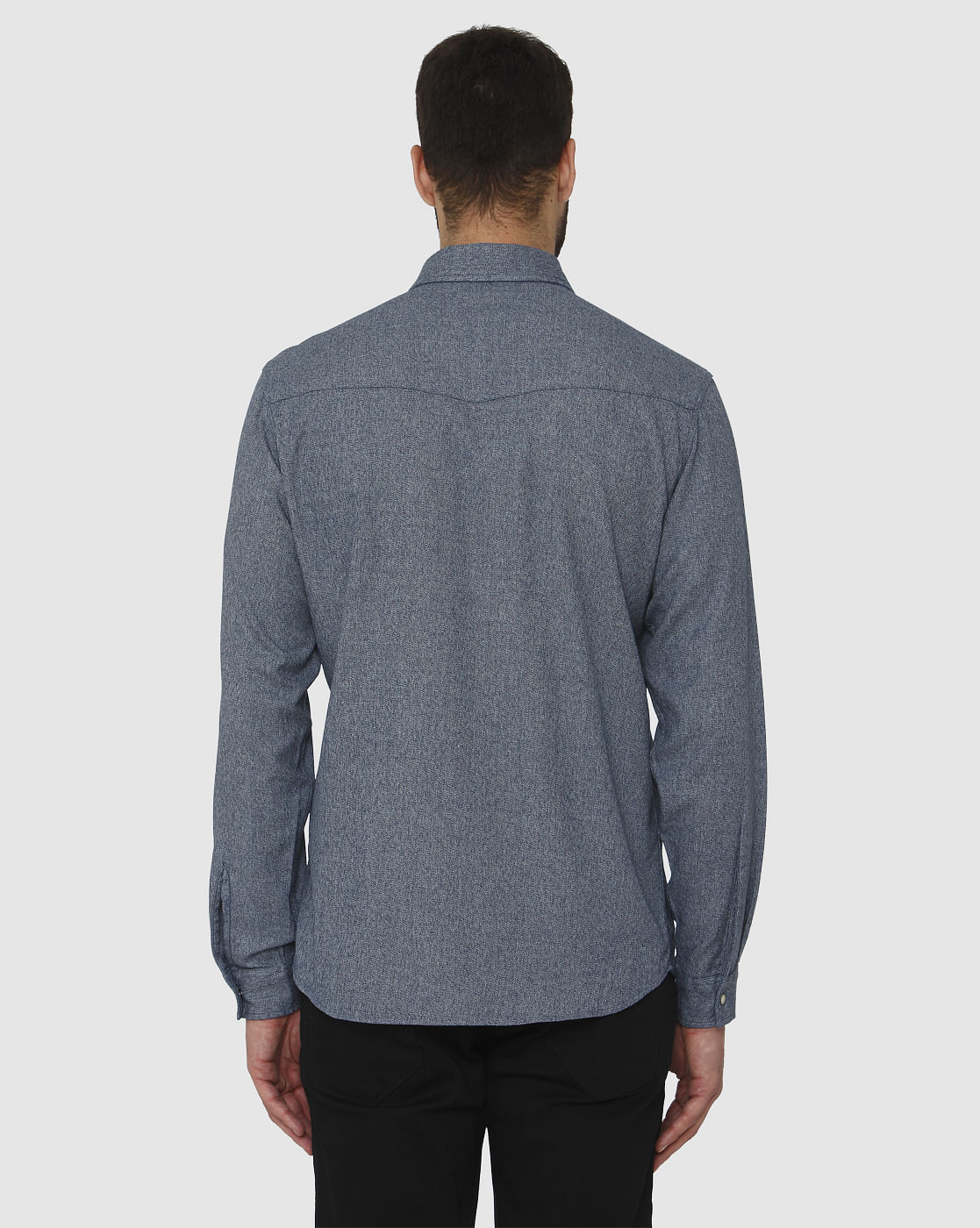 Blue Curved Hem Slim Fit Full Sleeves Shirt