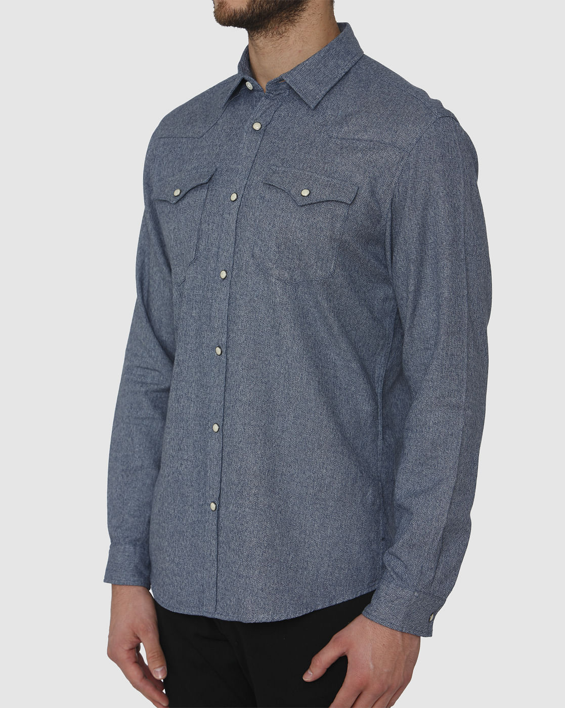 Blue Curved Hem Slim Fit Full Sleeves Shirt