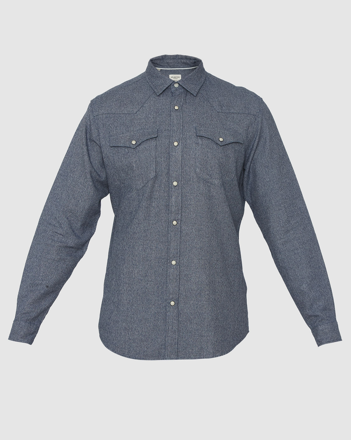 Blue Curved Hem Slim Fit Full Sleeves Shirt