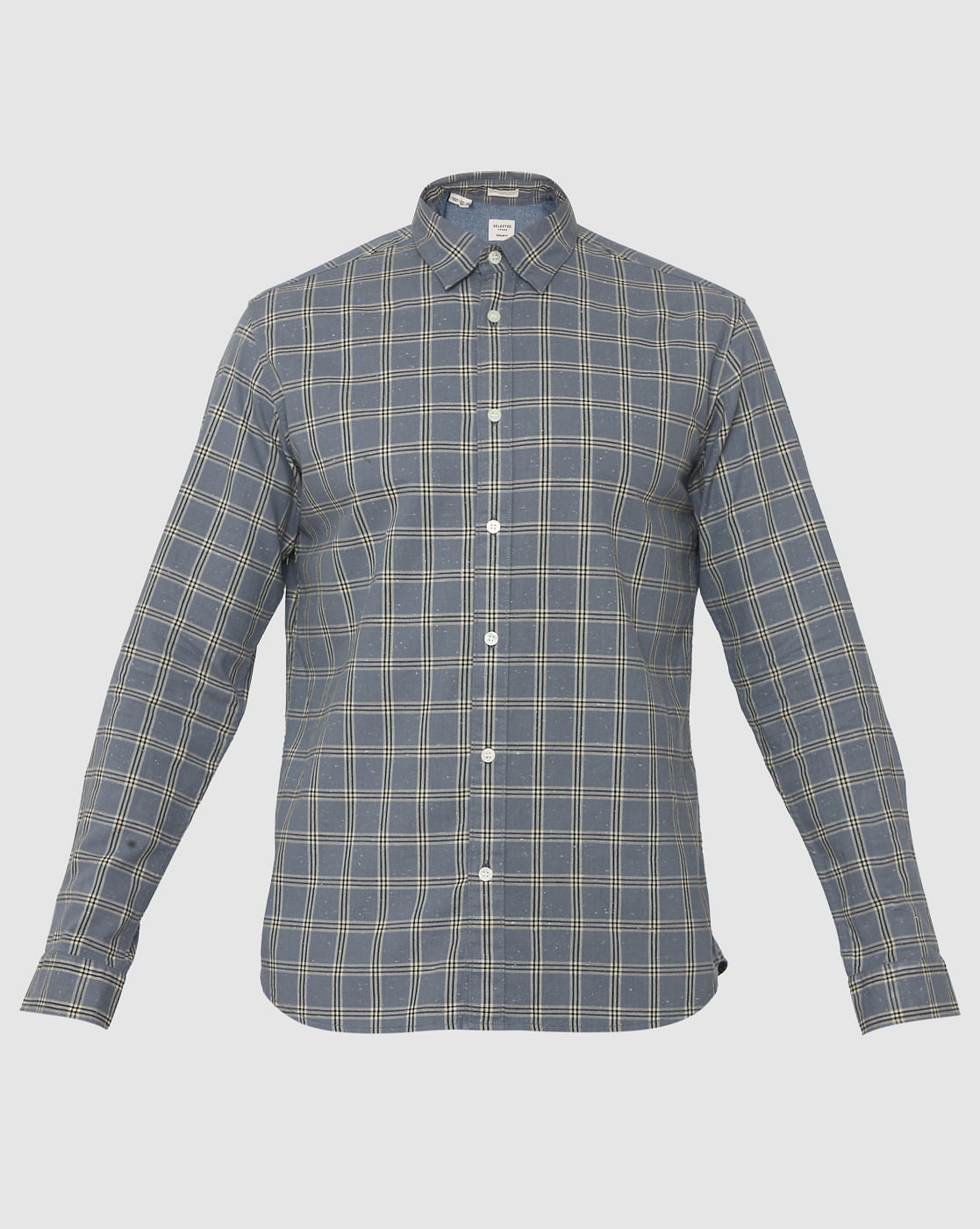 Blue Checks Curved Hem Full Sleeves Shirt