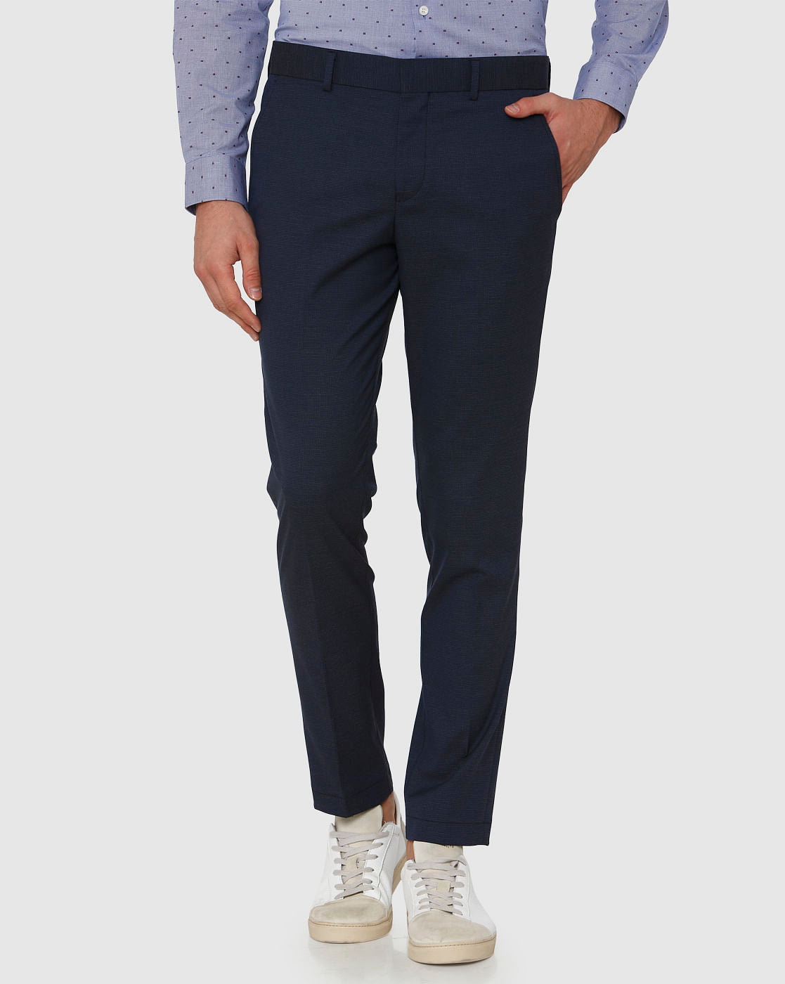 Blue Slim Fit Formal Trousers
