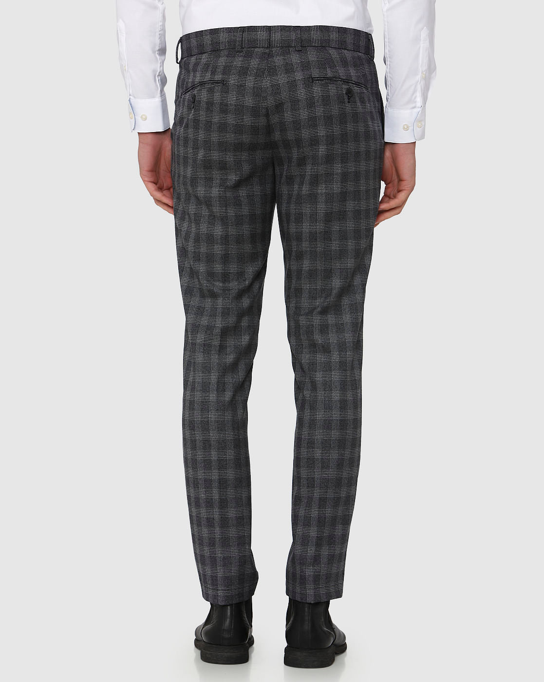Grey Checks Slim Fit Formal Trousers