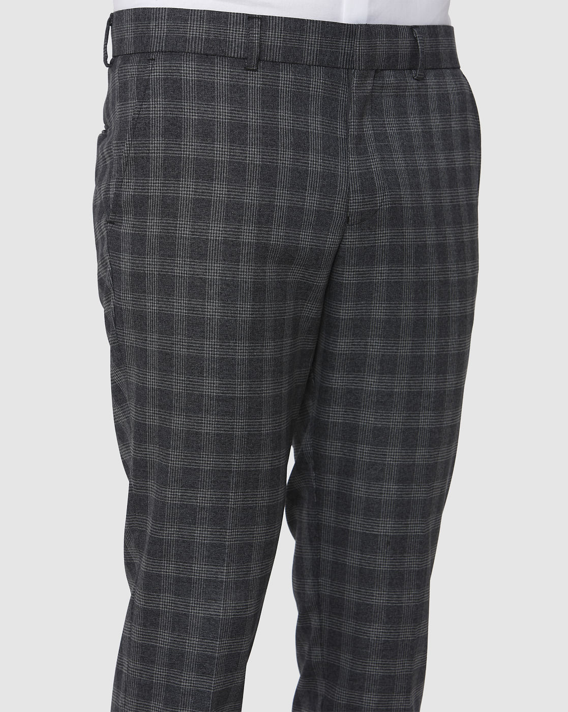 Grey Checks Slim Fit Formal Trousers