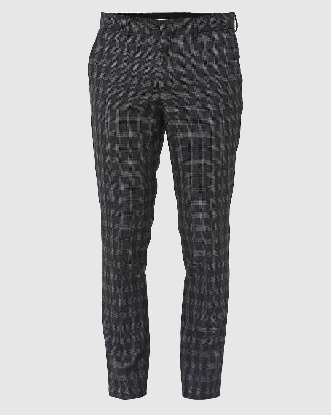 Grey Checks Slim Fit Formal Trousers