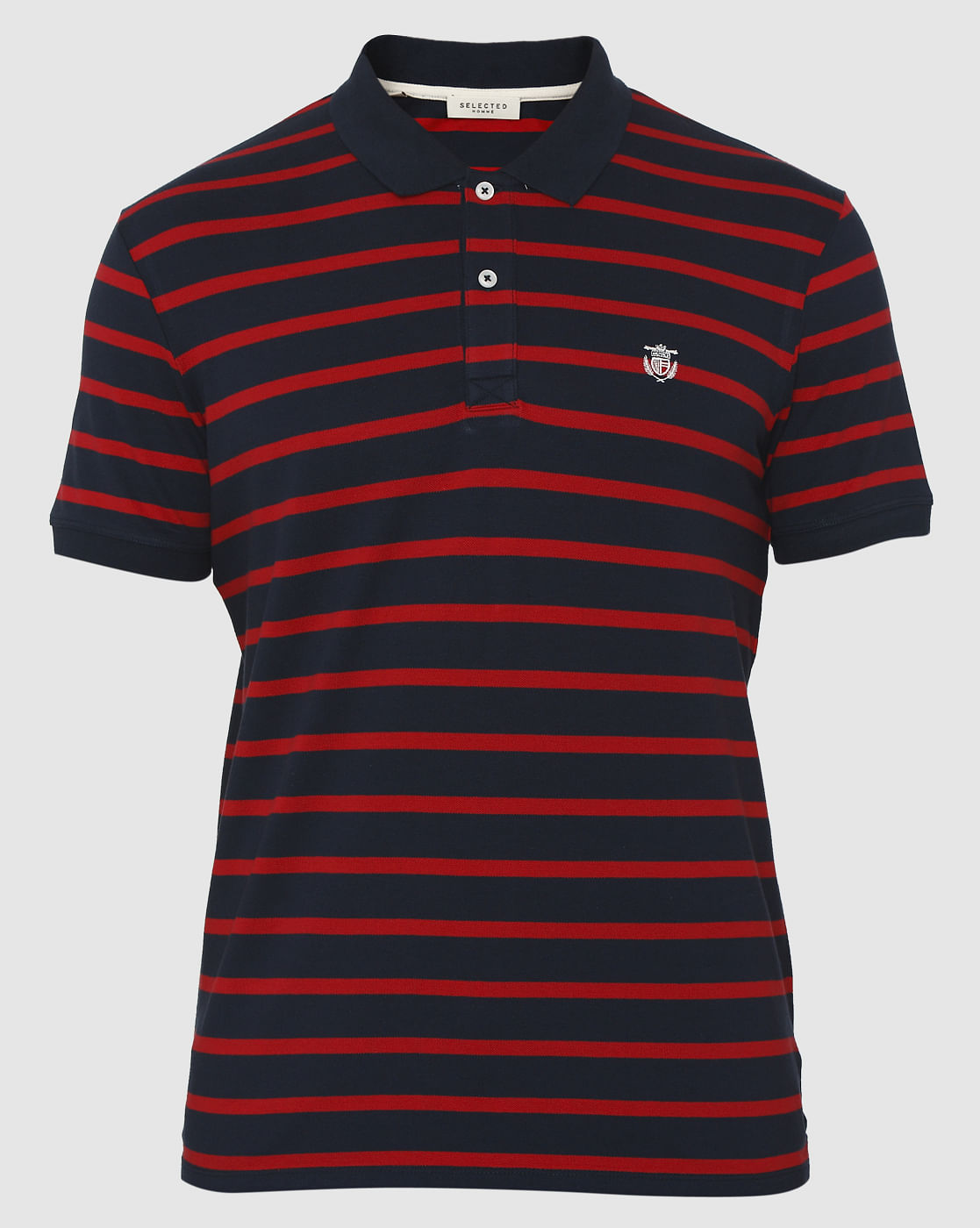Blue Striped Polo Neck T-Shirt