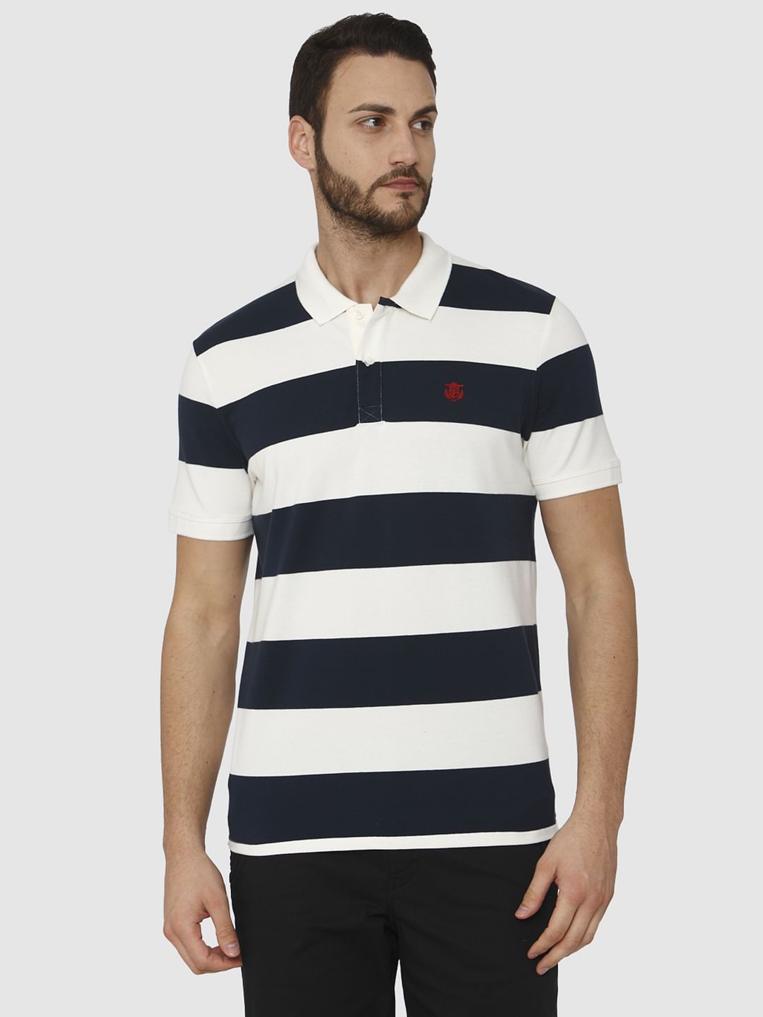 White Striped Polo Neck T-Shirt