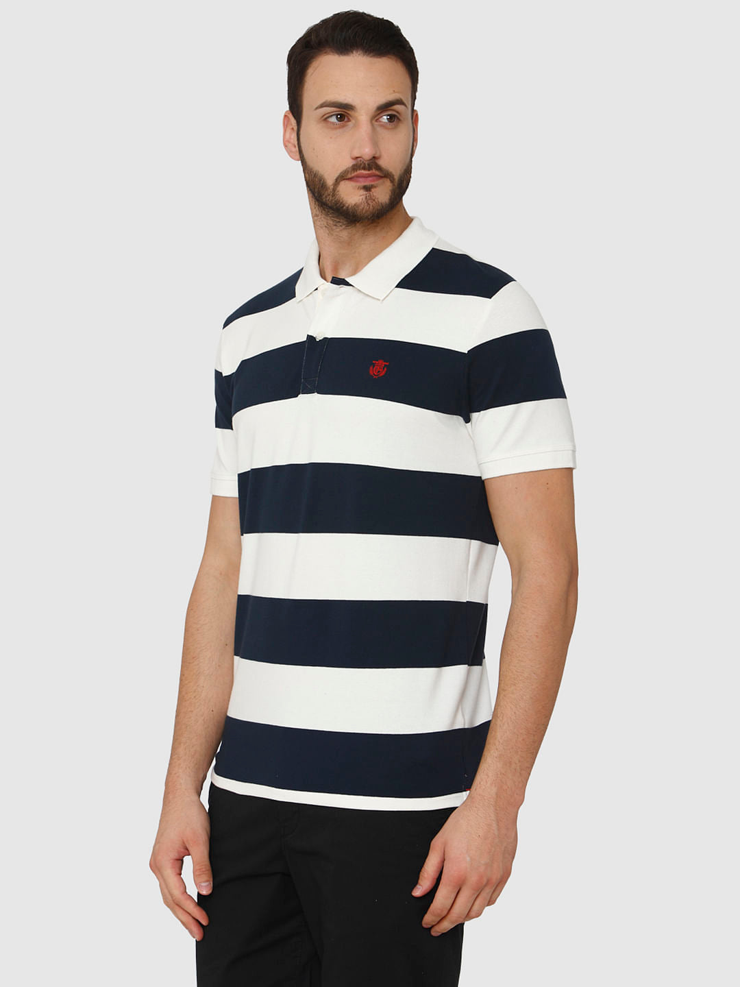 White Striped Polo Neck T-Shirt