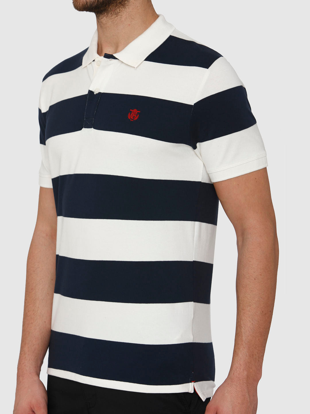 White Striped Polo Neck T-Shirt