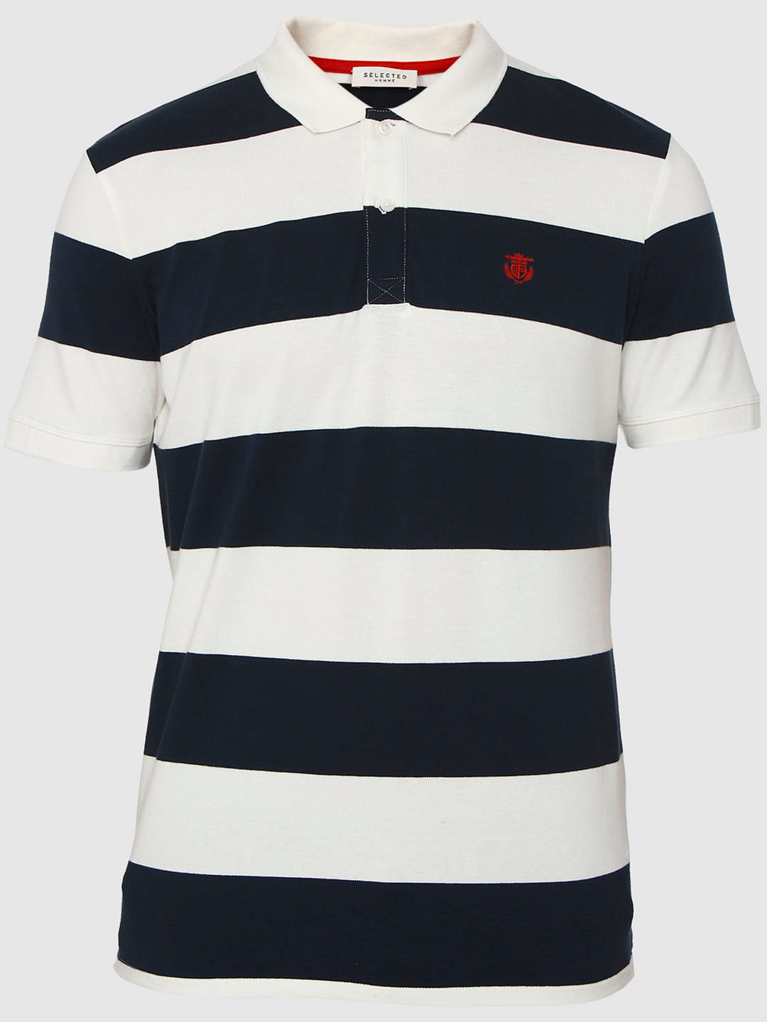 White Striped Polo Neck T-Shirt