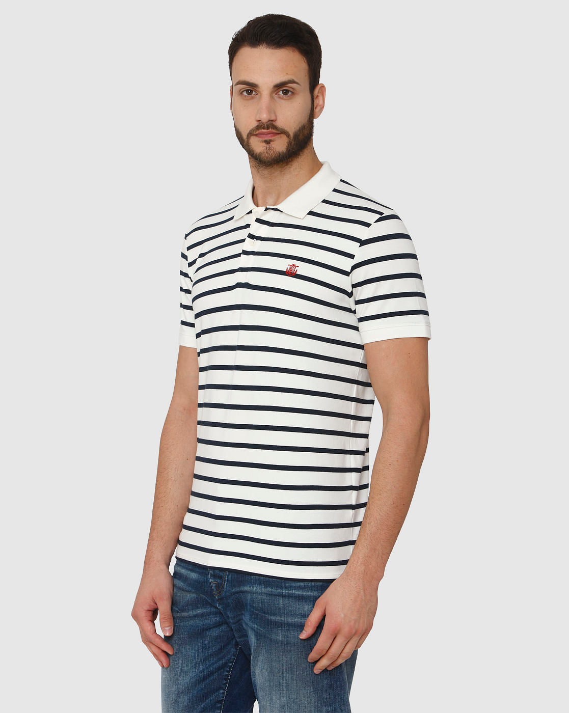 White Striped Polo Neck T-Shirt
