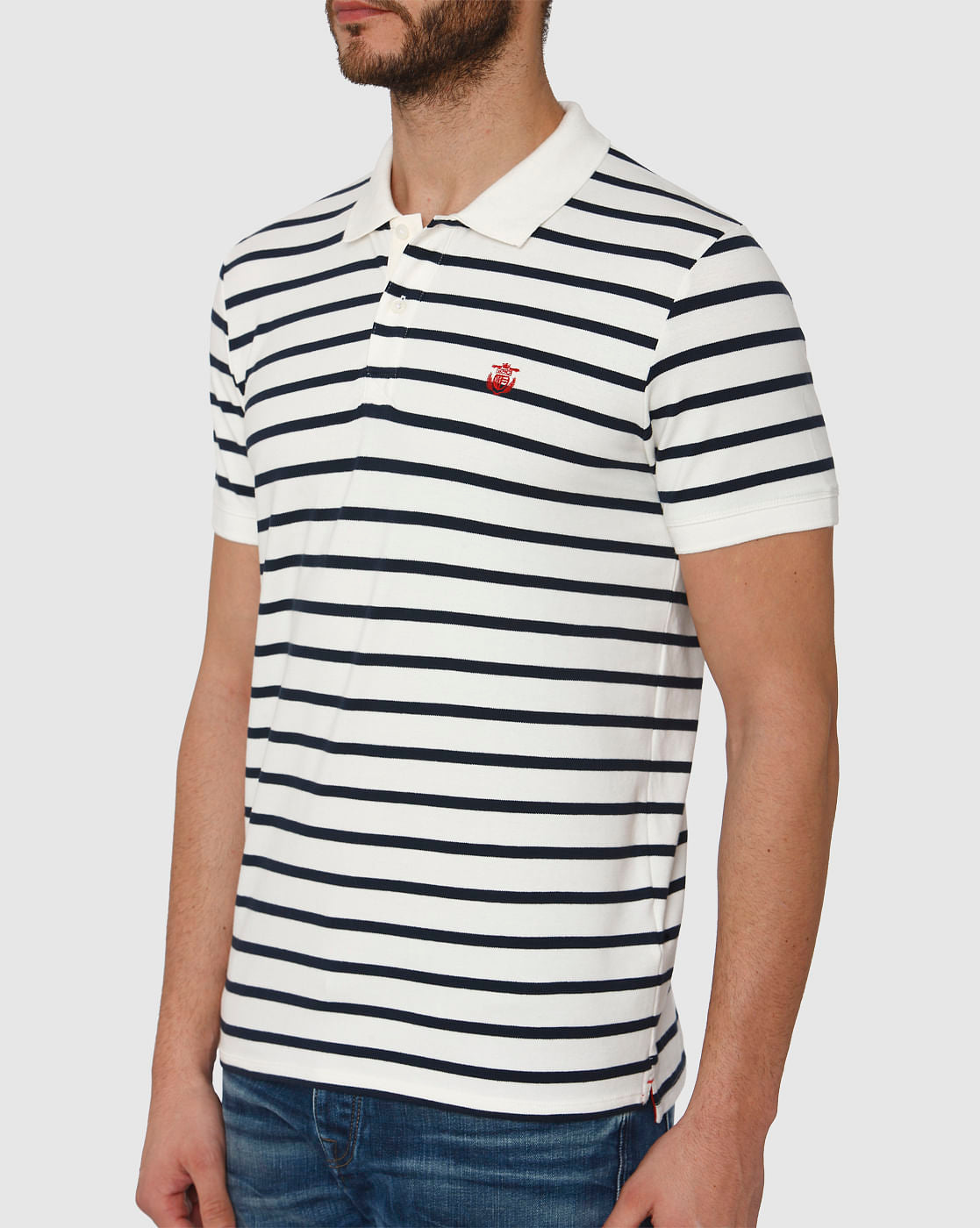 White Striped Polo Neck T-Shirt