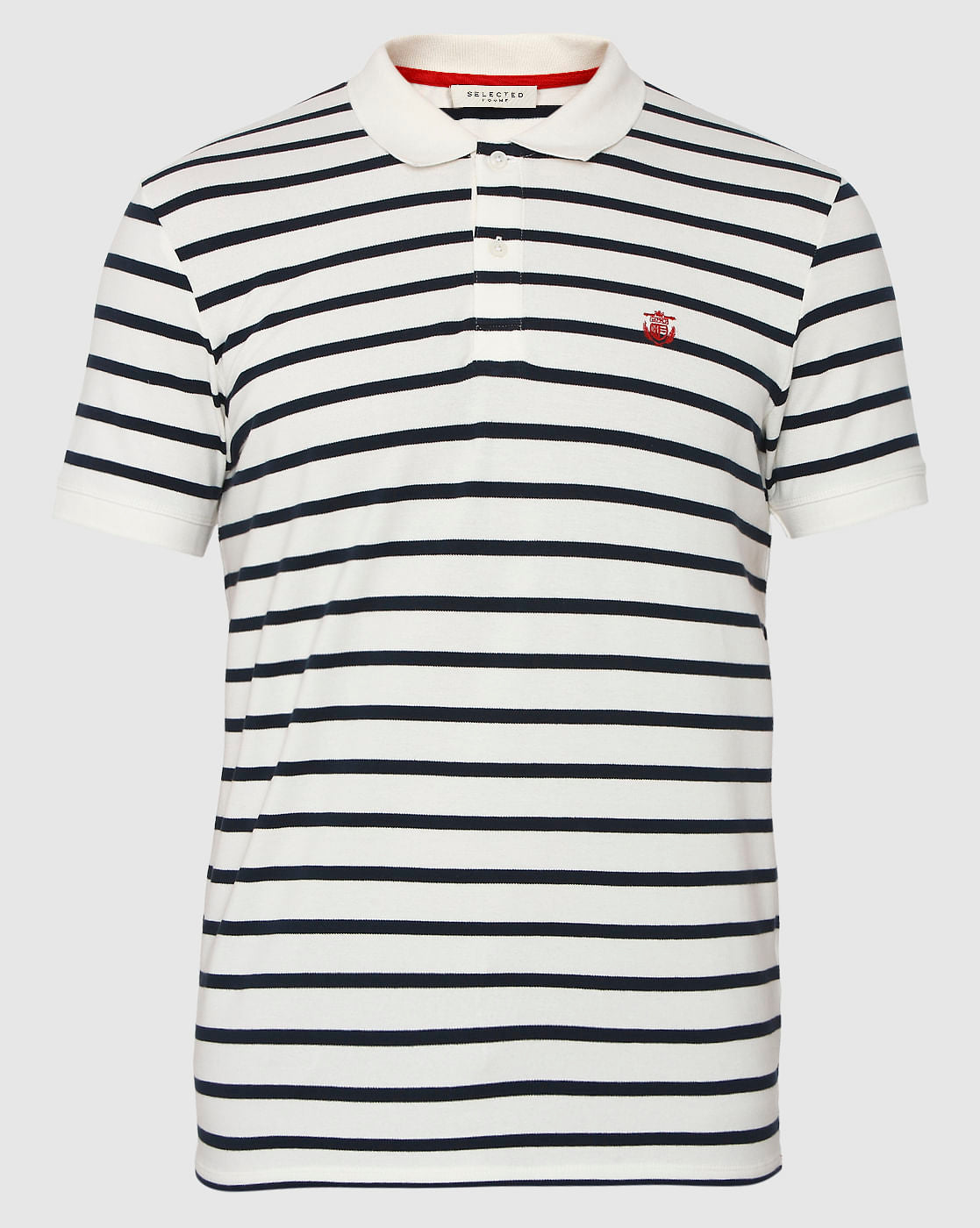 White Striped Polo Neck T-Shirt