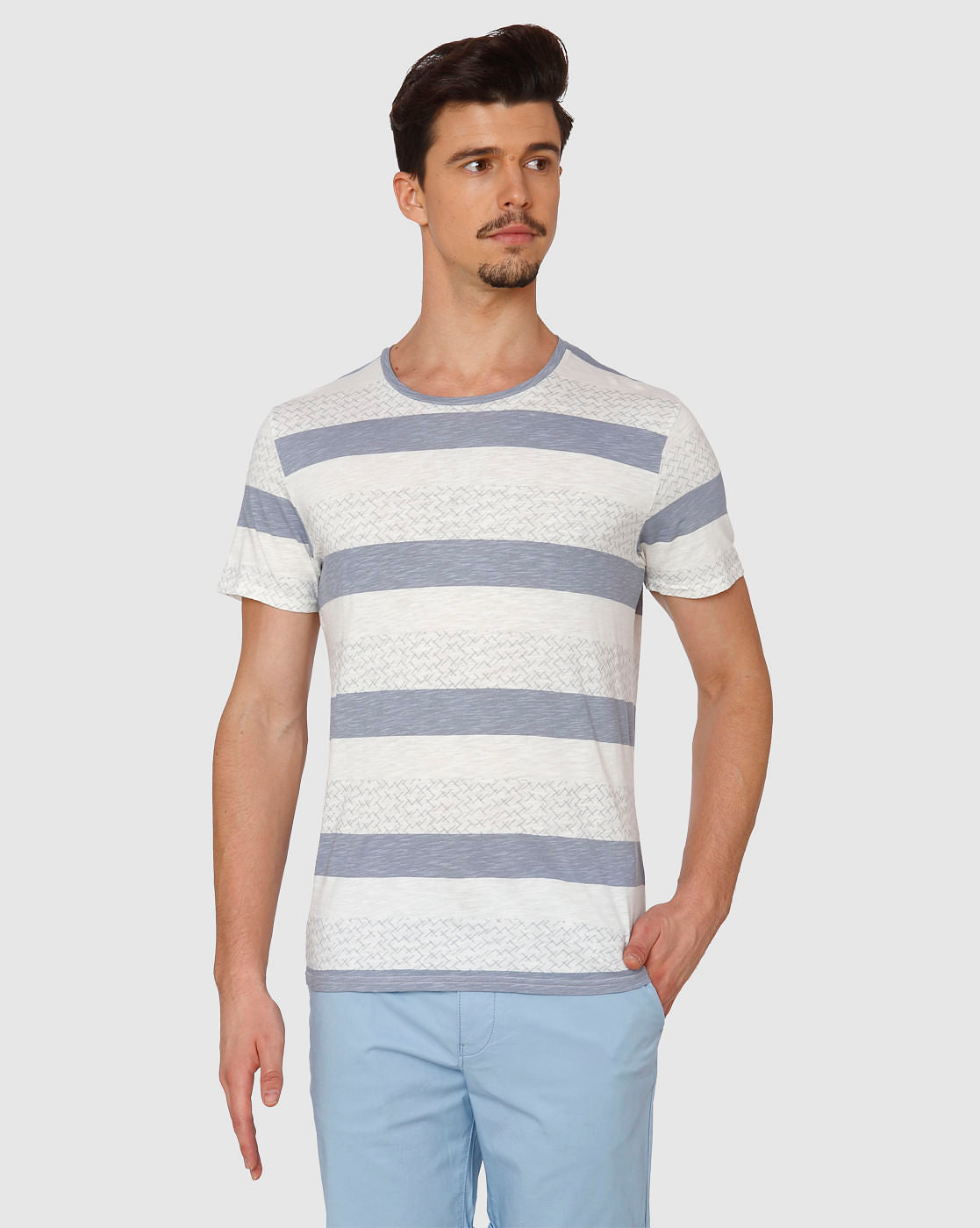 White Colour Blocked Crew Neck T-Shirt