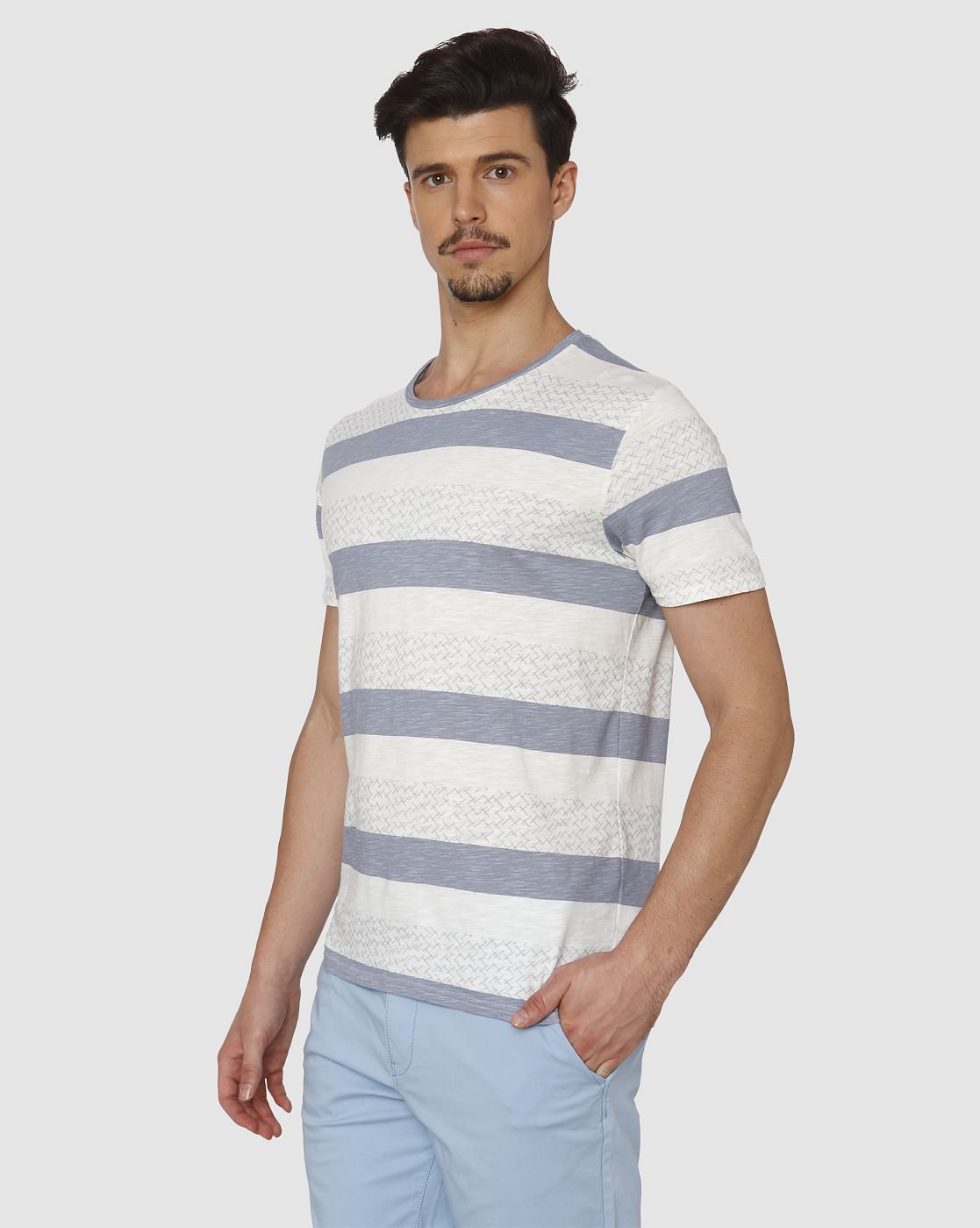 White Colour Blocked Crew Neck T-Shirt