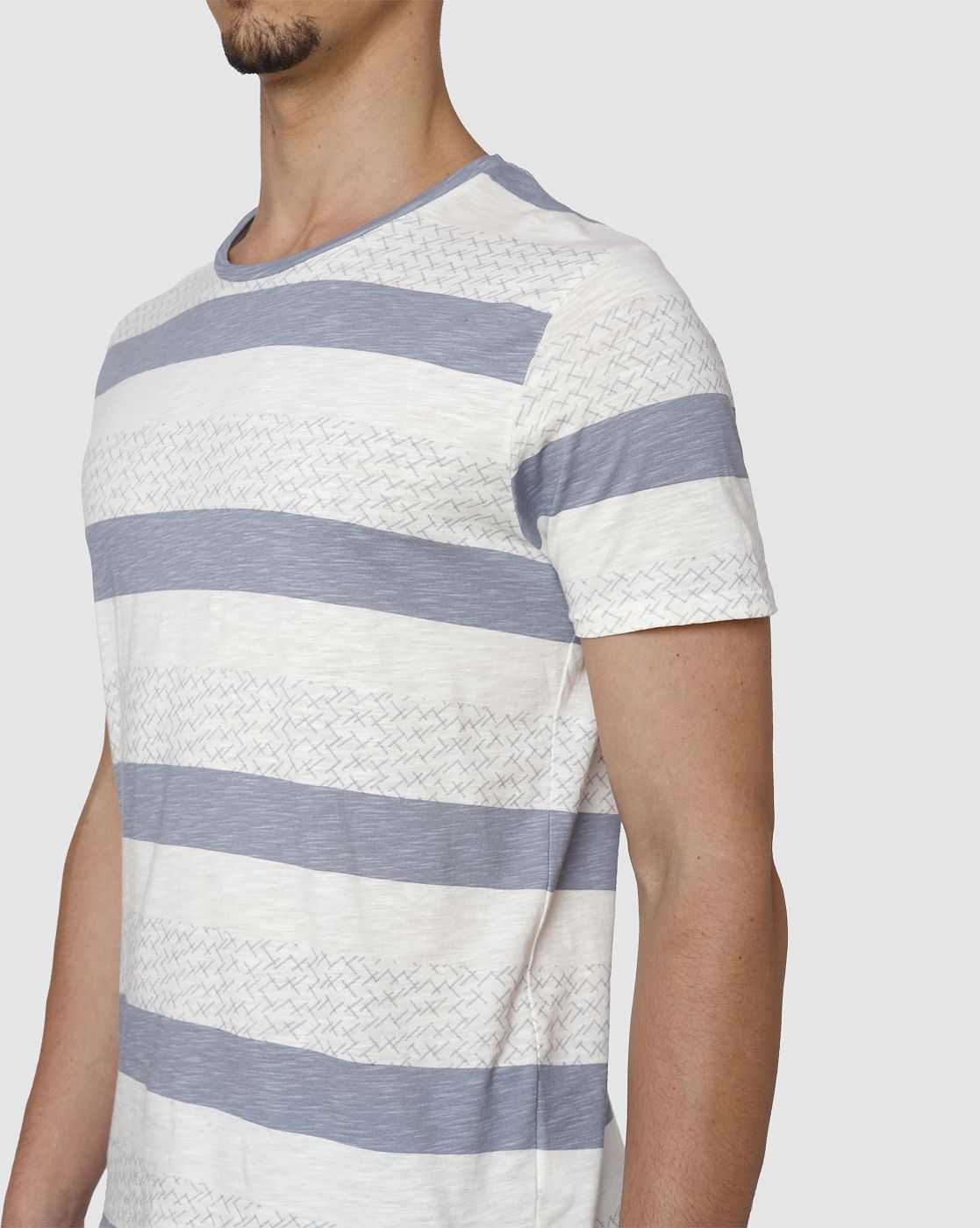 White Colour Blocked Crew Neck T-Shirt