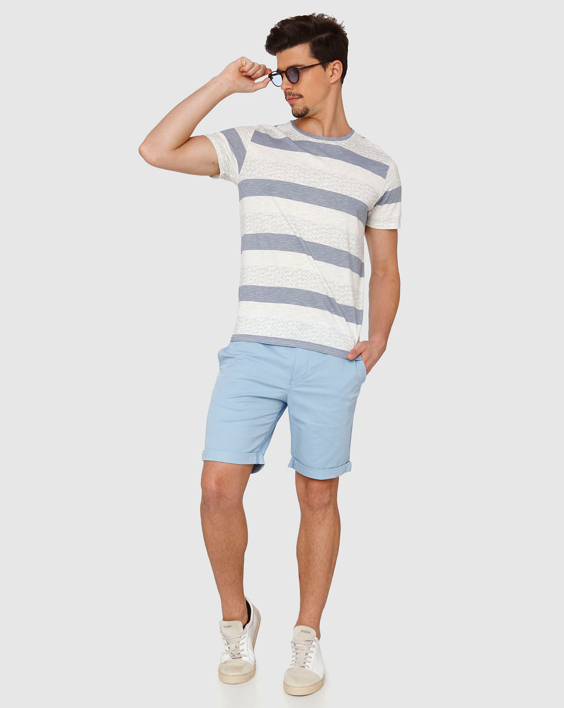 White Colour Blocked Crew Neck T-Shirt