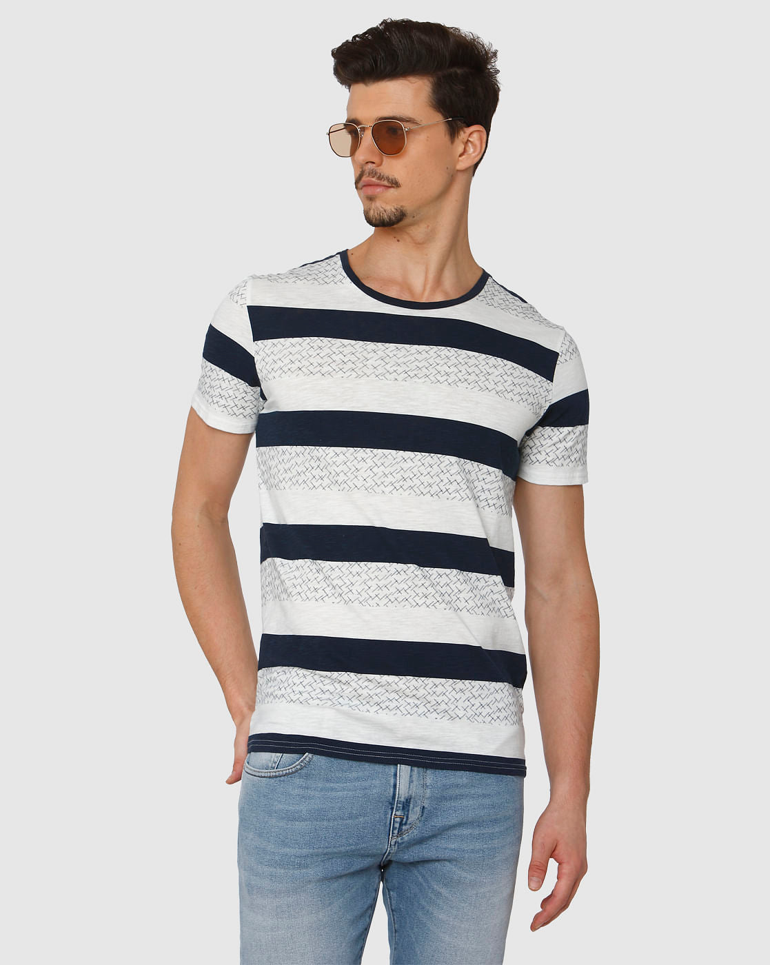 White Colour Blocked Crew Neck T-Shirt