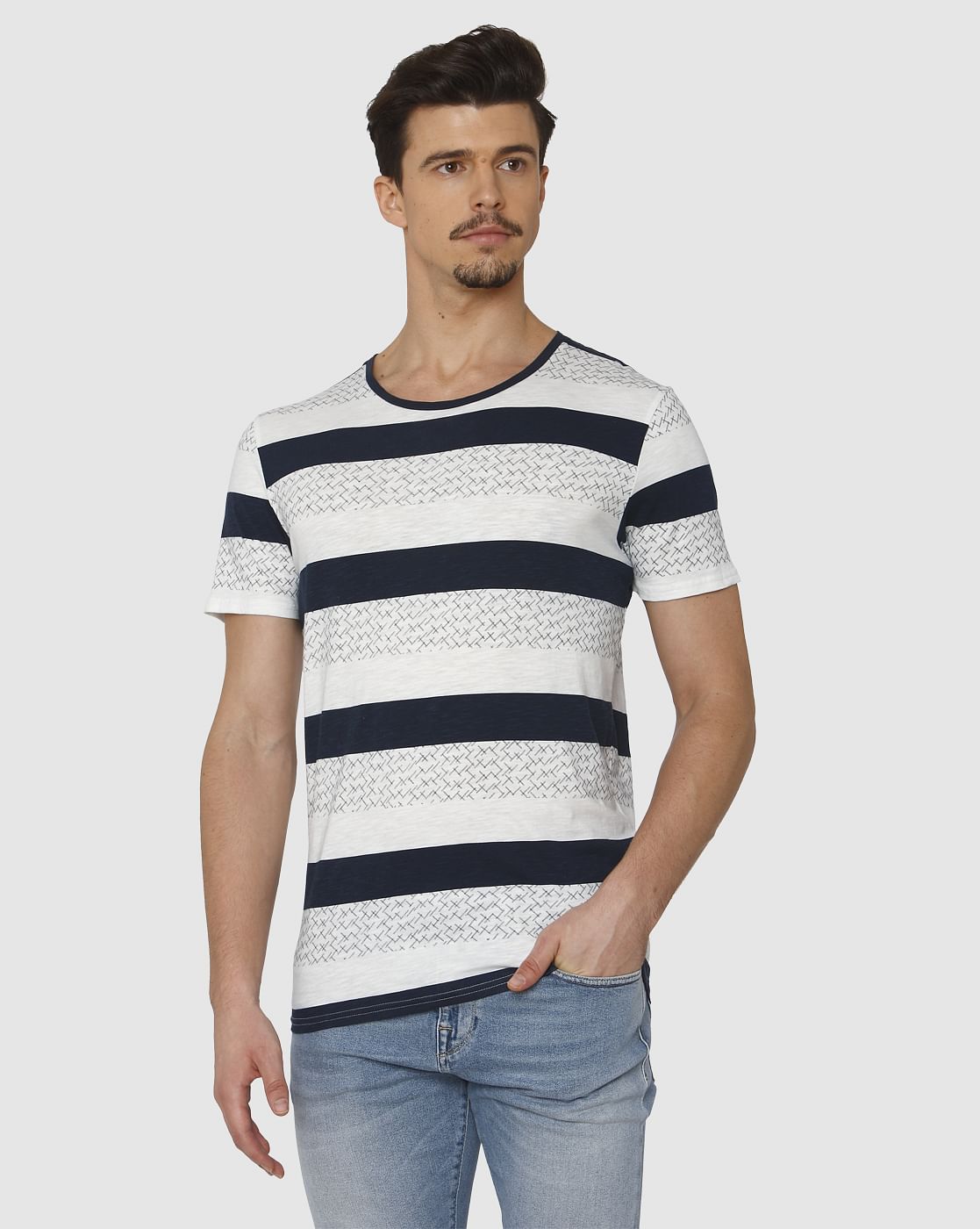 White Colour Blocked Crew Neck T-Shirt