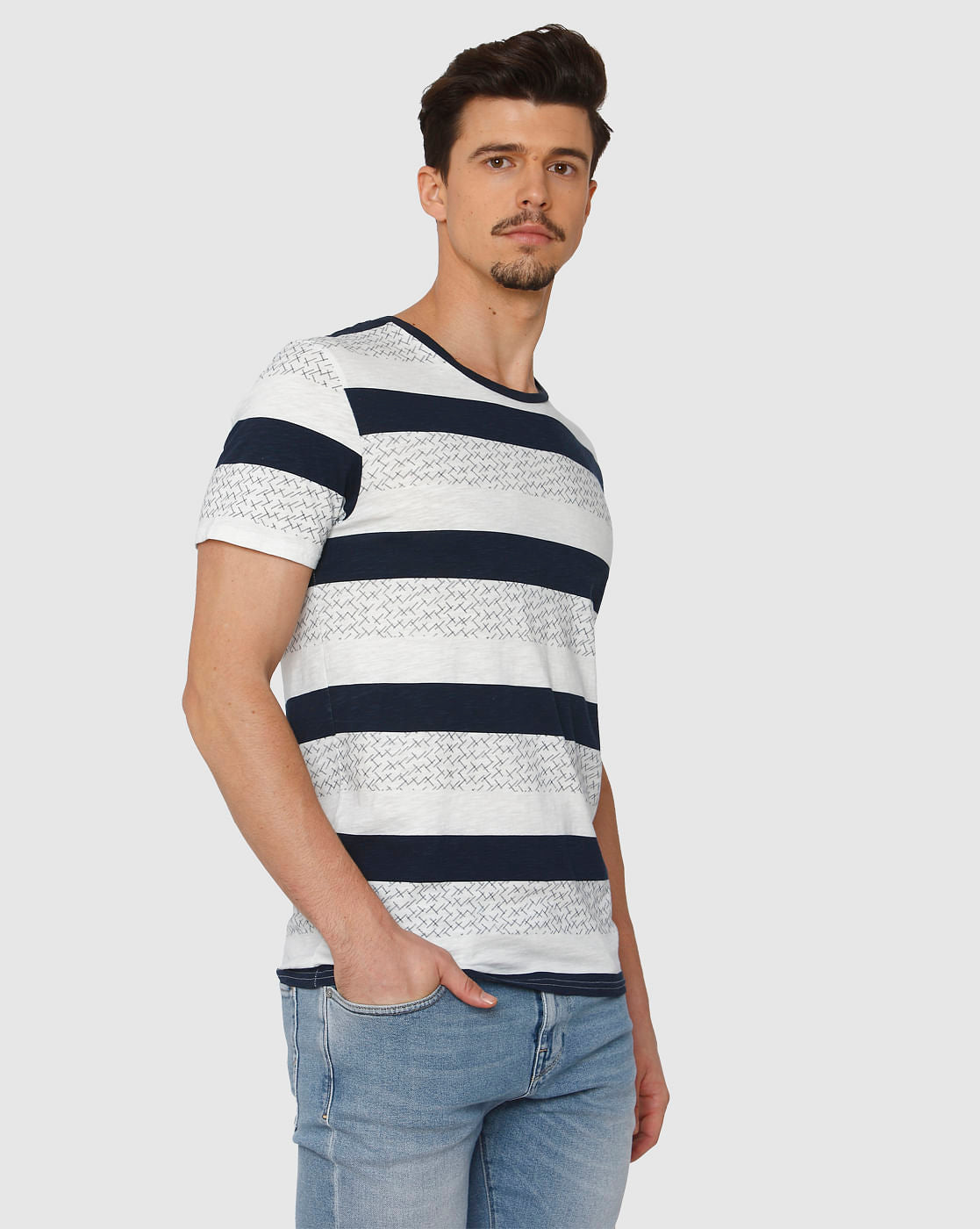 White Colour Blocked Crew Neck T-Shirt