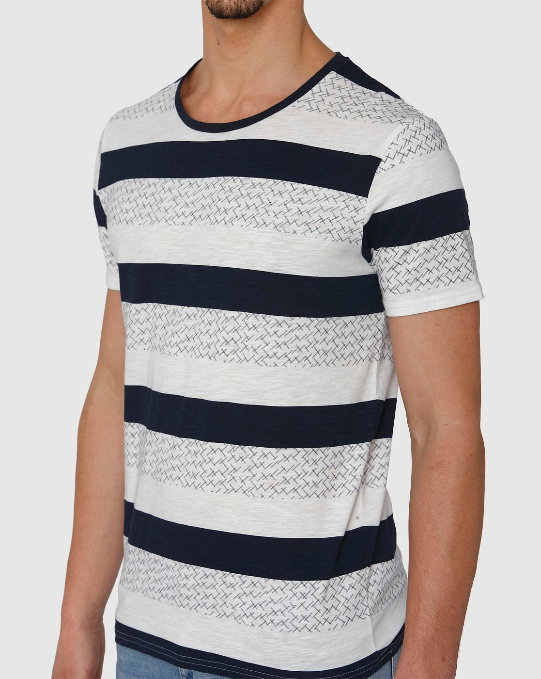 White Colour Blocked Crew Neck T-Shirt
