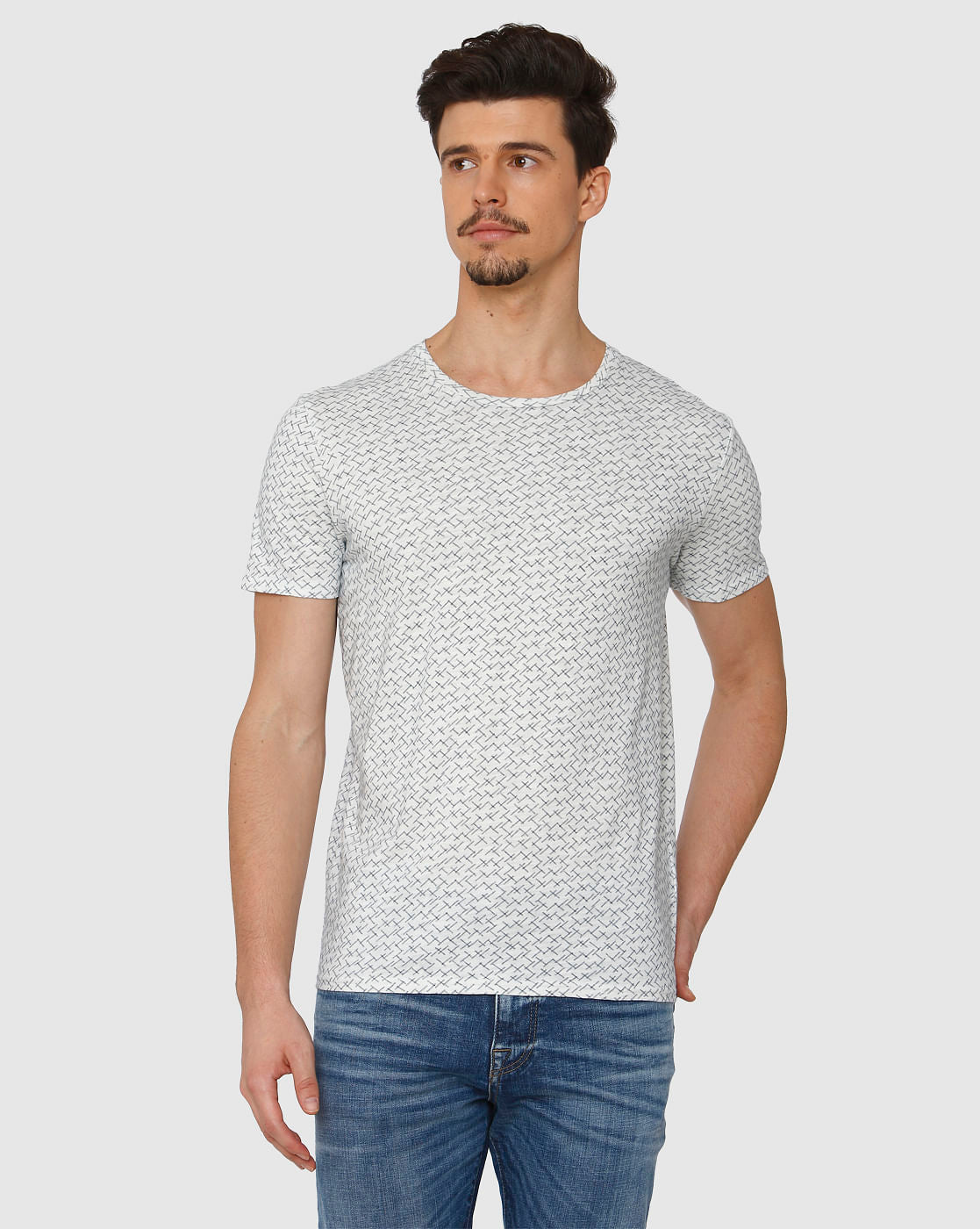 White All Over Print Crew Neck T-Shirt