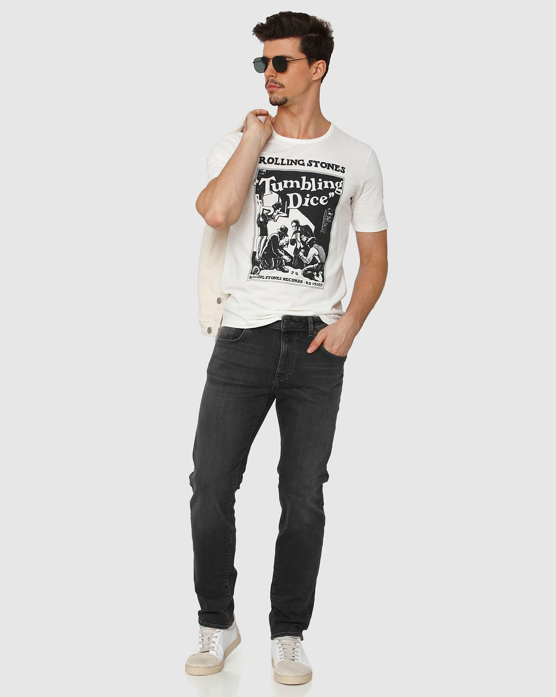 White Graphic Chest Print Crew Neck T-Shirt