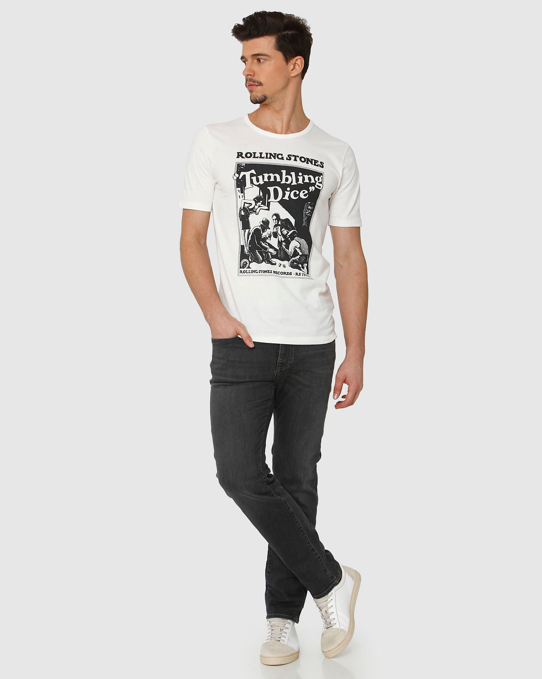 White Graphic Chest Print Crew Neck T-Shirt