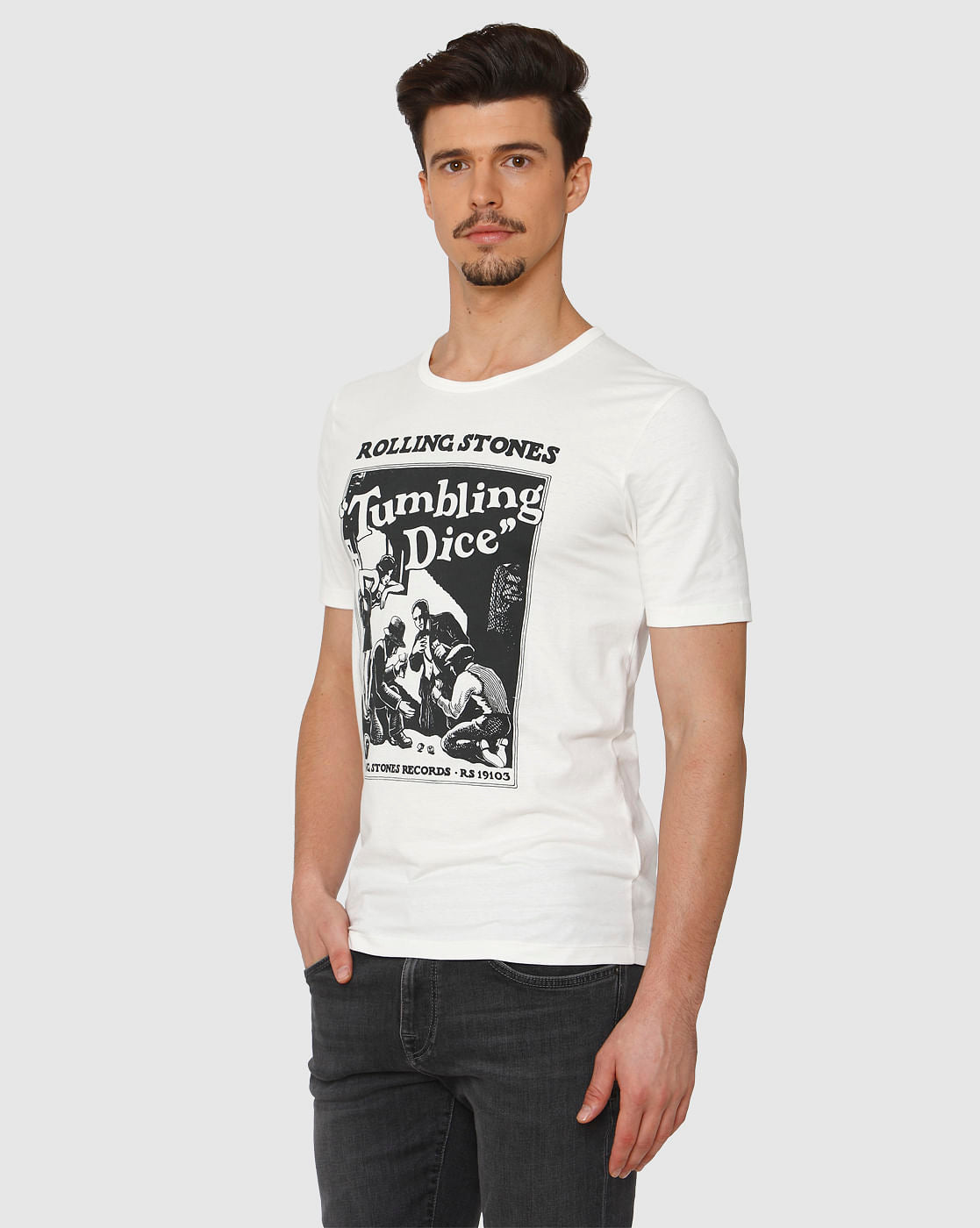 White Graphic Chest Print Crew Neck T-Shirt