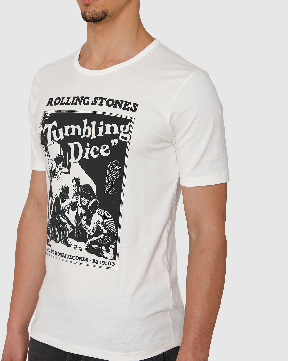 White Graphic Chest Print Crew Neck T-Shirt