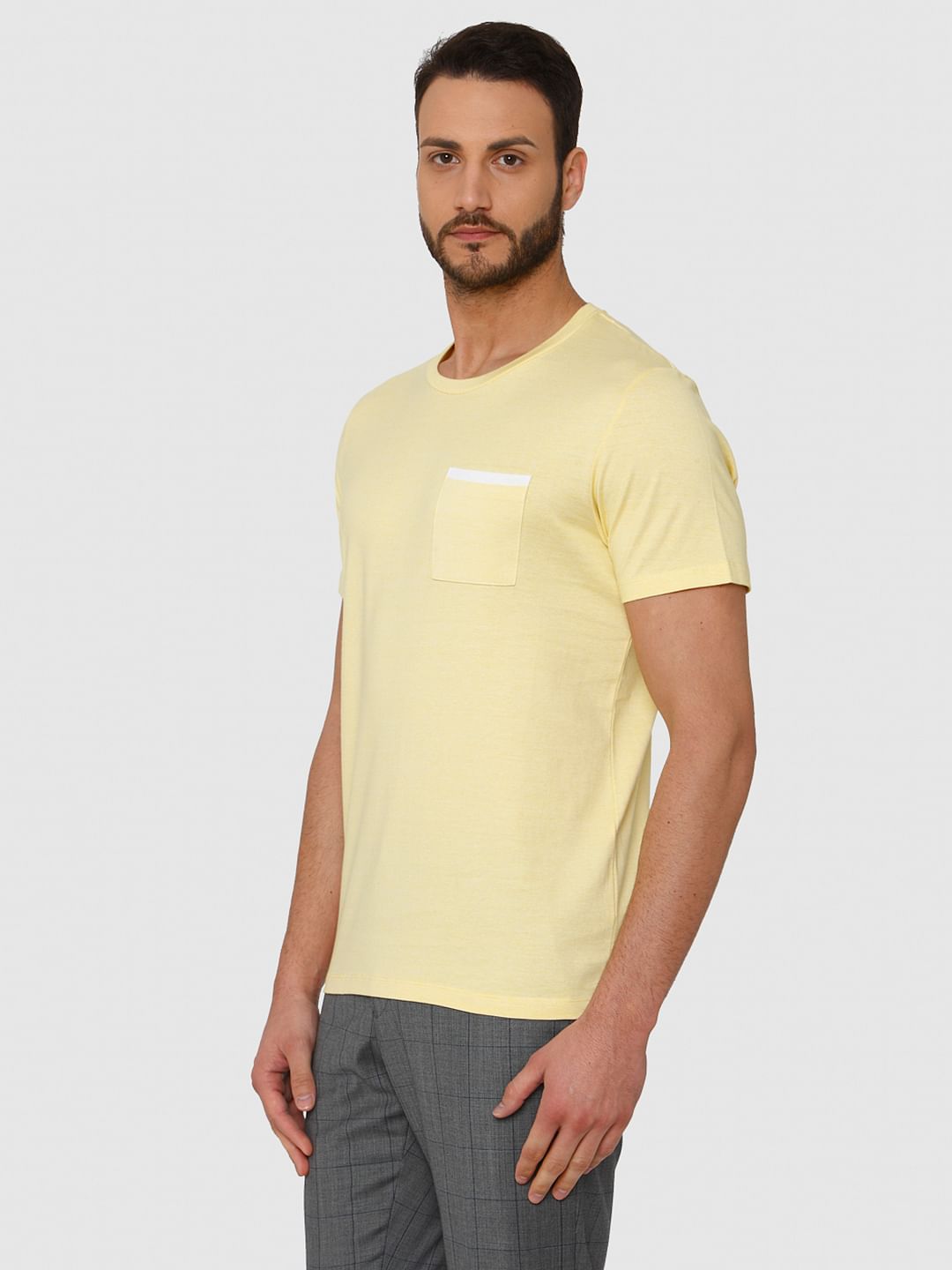 Yellow Front Pocket Crew Neck T-Shirt