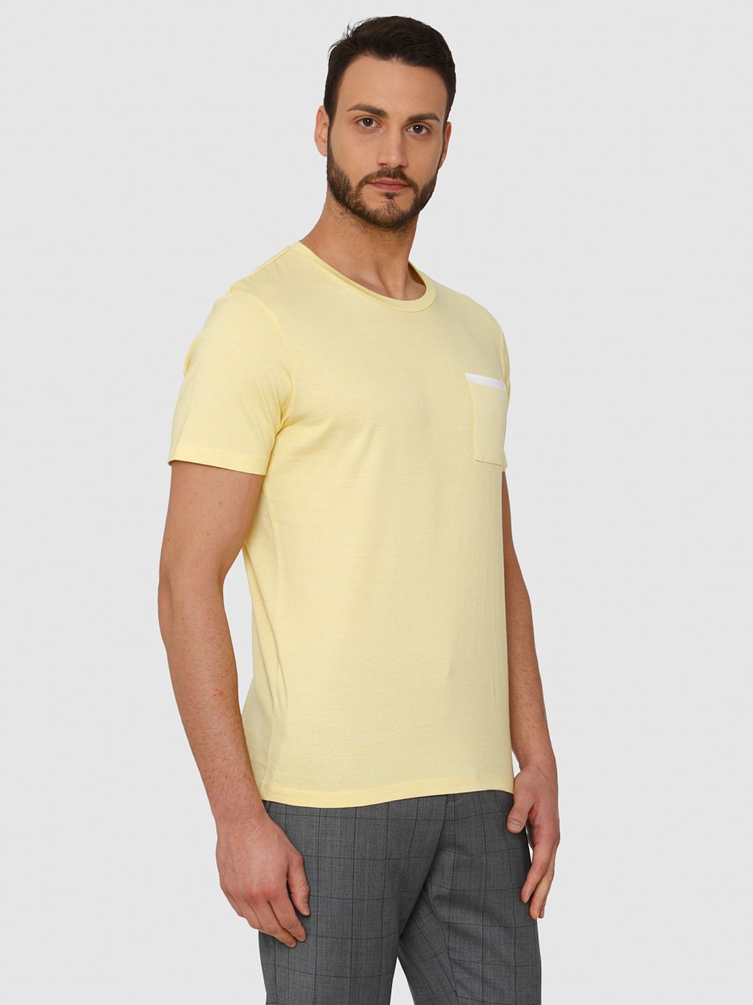 Yellow Front Pocket Crew Neck T-Shirt