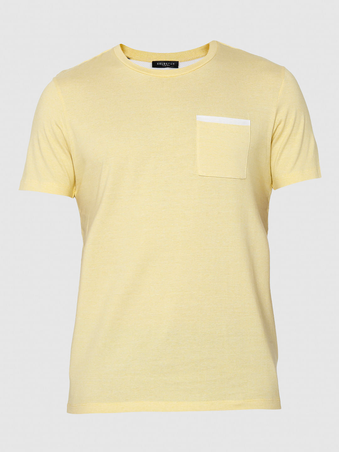 Yellow Front Pocket Crew Neck T-Shirt