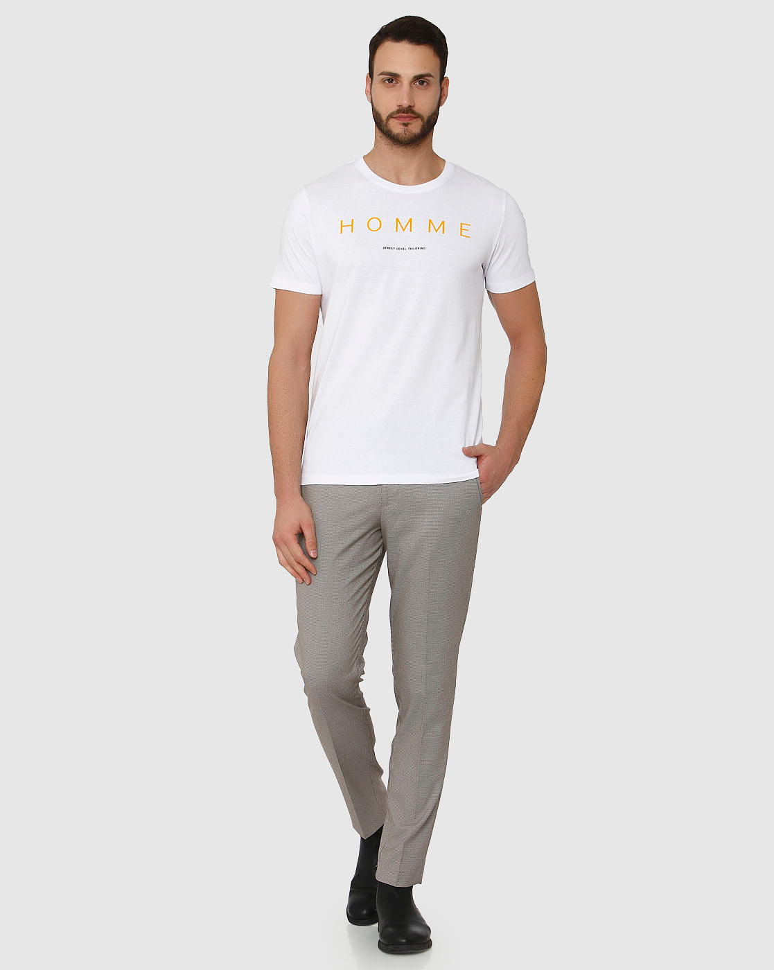 White Text Print Crew Neck T-Shirt