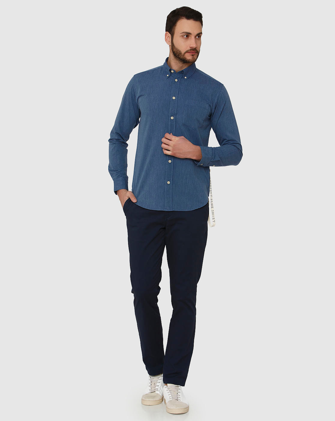 Blue Side Tape Detail Slim Fit Full Sleeves Shirt