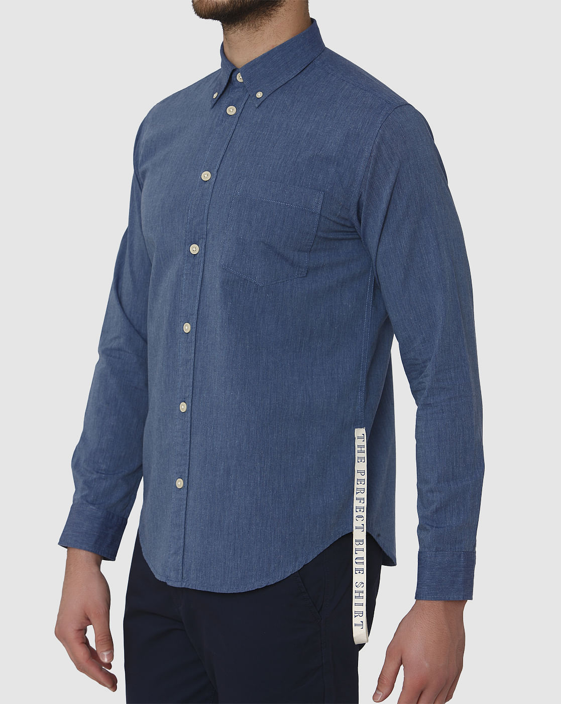 Blue Side Tape Detail Slim Fit Full Sleeves Shirt