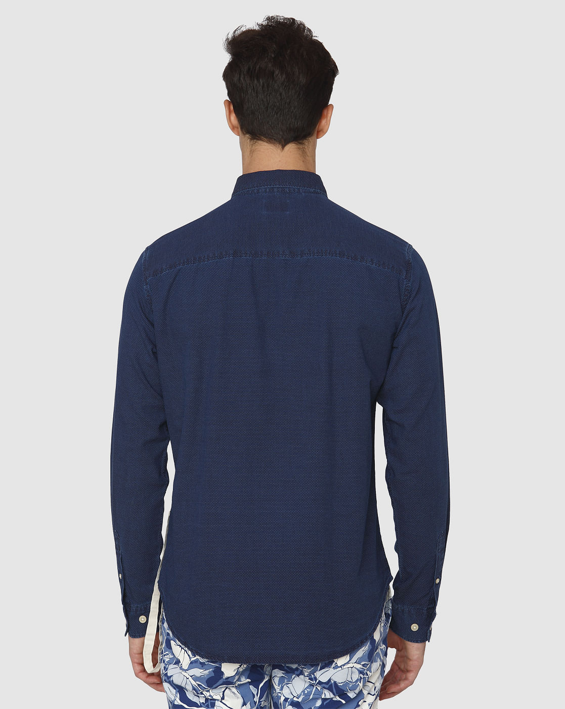 Dark Blue Dotted Side Tape Detail Slim Fit Full Sleeves Shirt