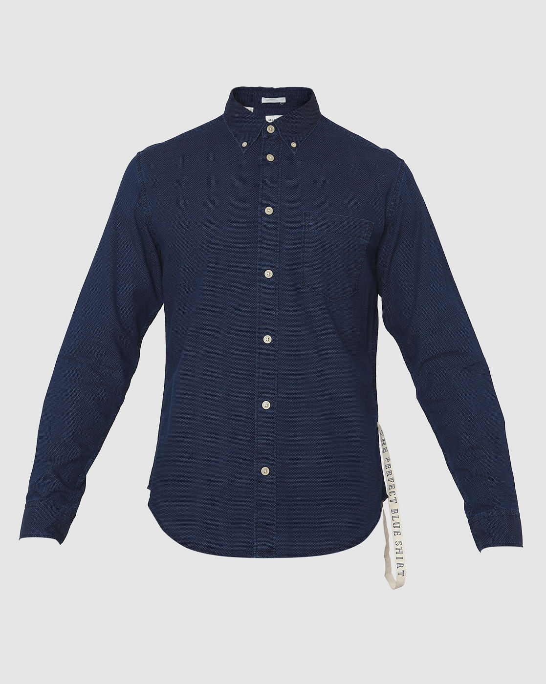 Dark Blue Dotted Side Tape Detail Slim Fit Full Sleeves Shirt