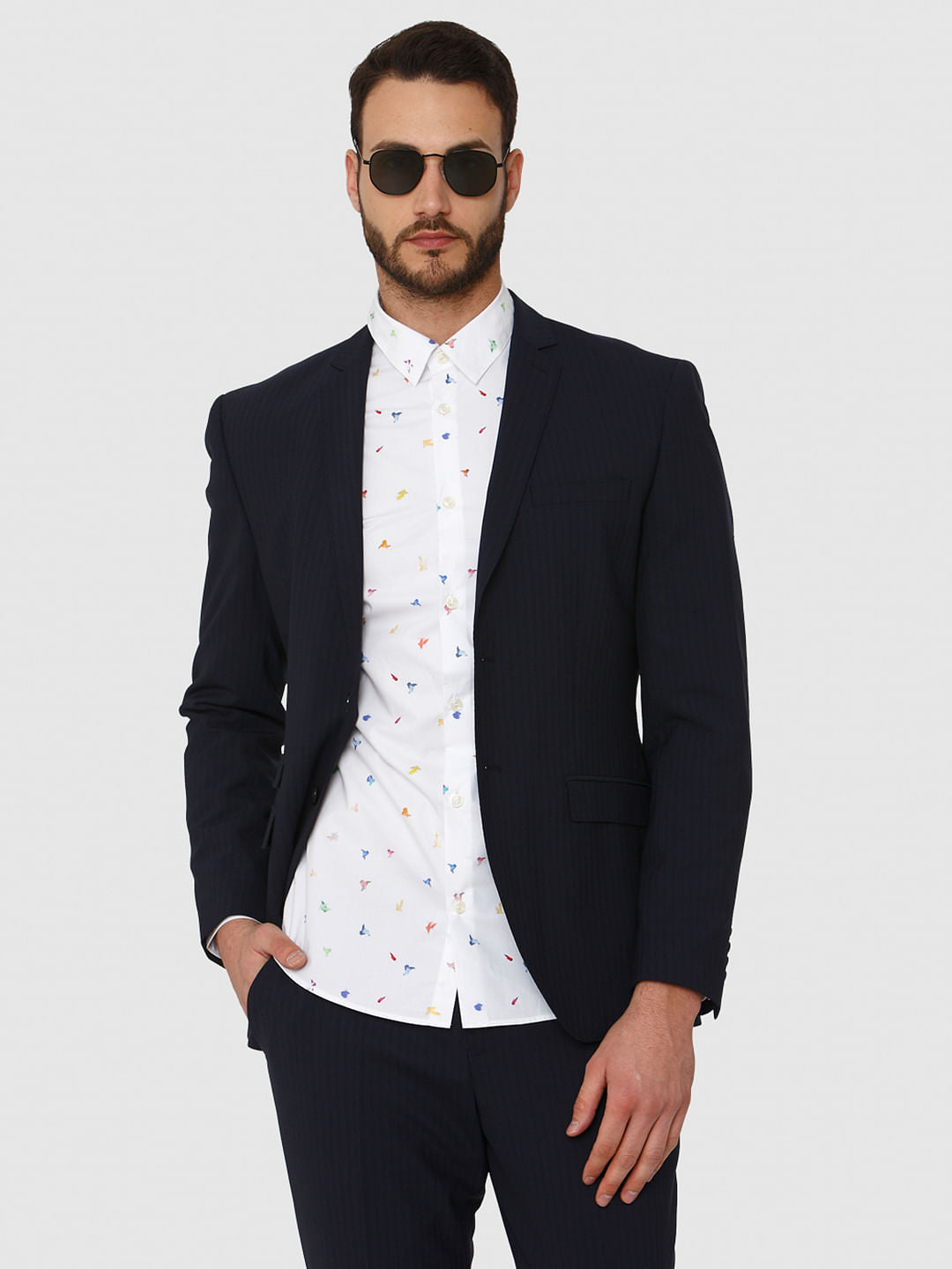 White All Over Print Slim Fit Full Sleeves Shirt