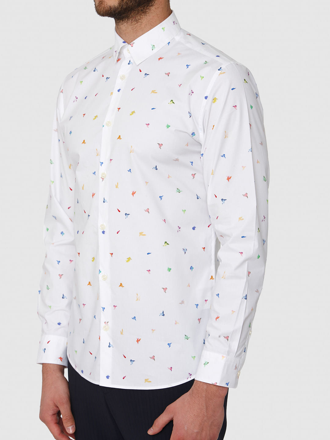 White All Over Print Slim Fit Full Sleeves Shirt