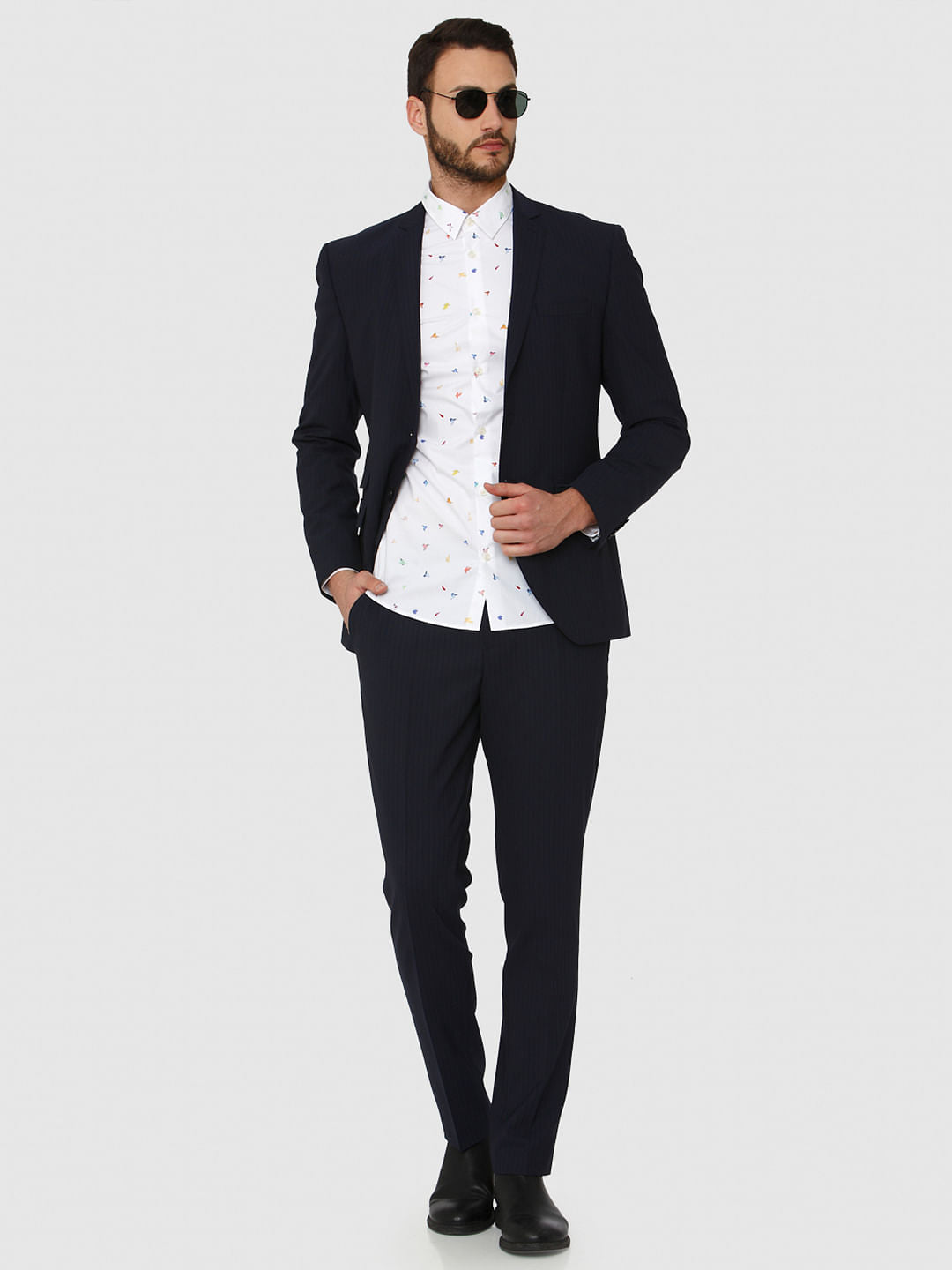 White All Over Print Slim Fit Full Sleeves Shirt