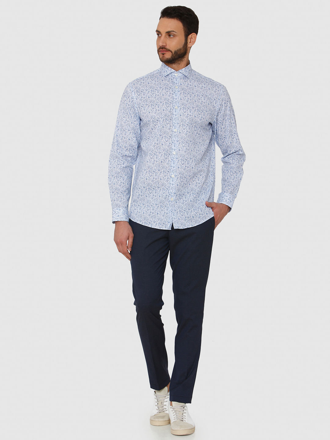 Light Blue All Over Print Slim Fit Full Sleeves Shirt
