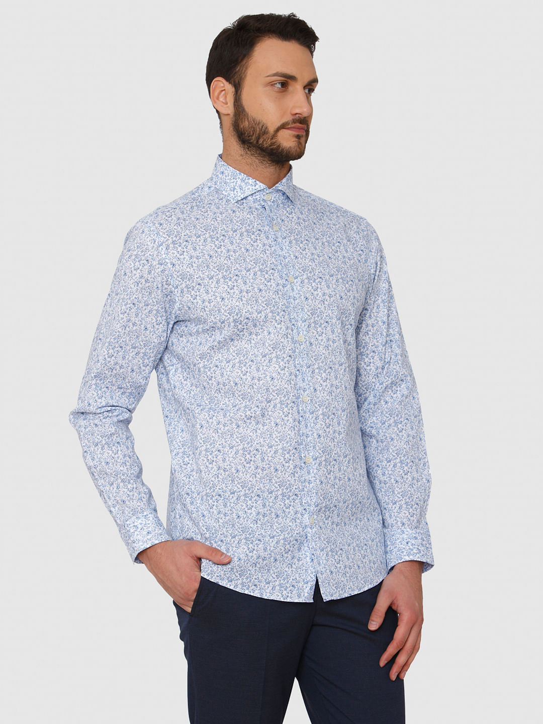 Light Blue All Over Print Slim Fit Full Sleeves Shirt