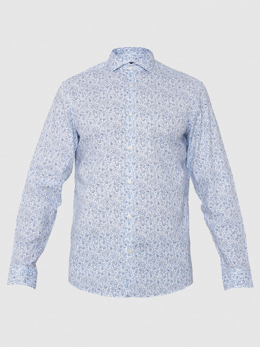 Light Blue All Over Print Slim Fit Full Sleeves Shirt