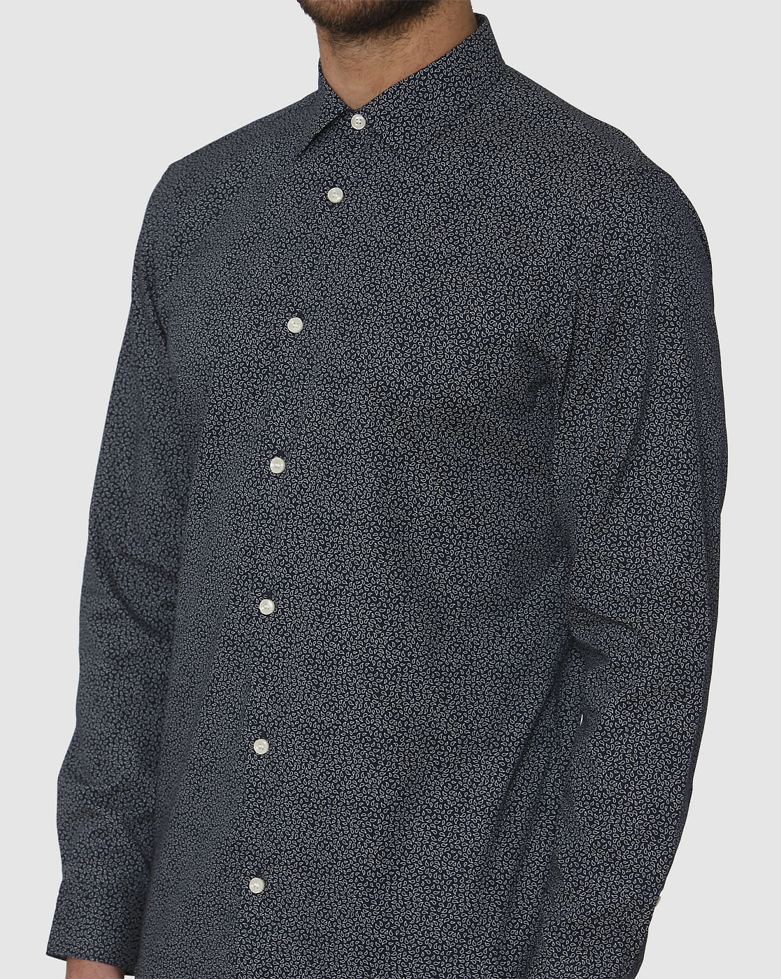 Navy Blue All Over Print Full Sleeves Shirt