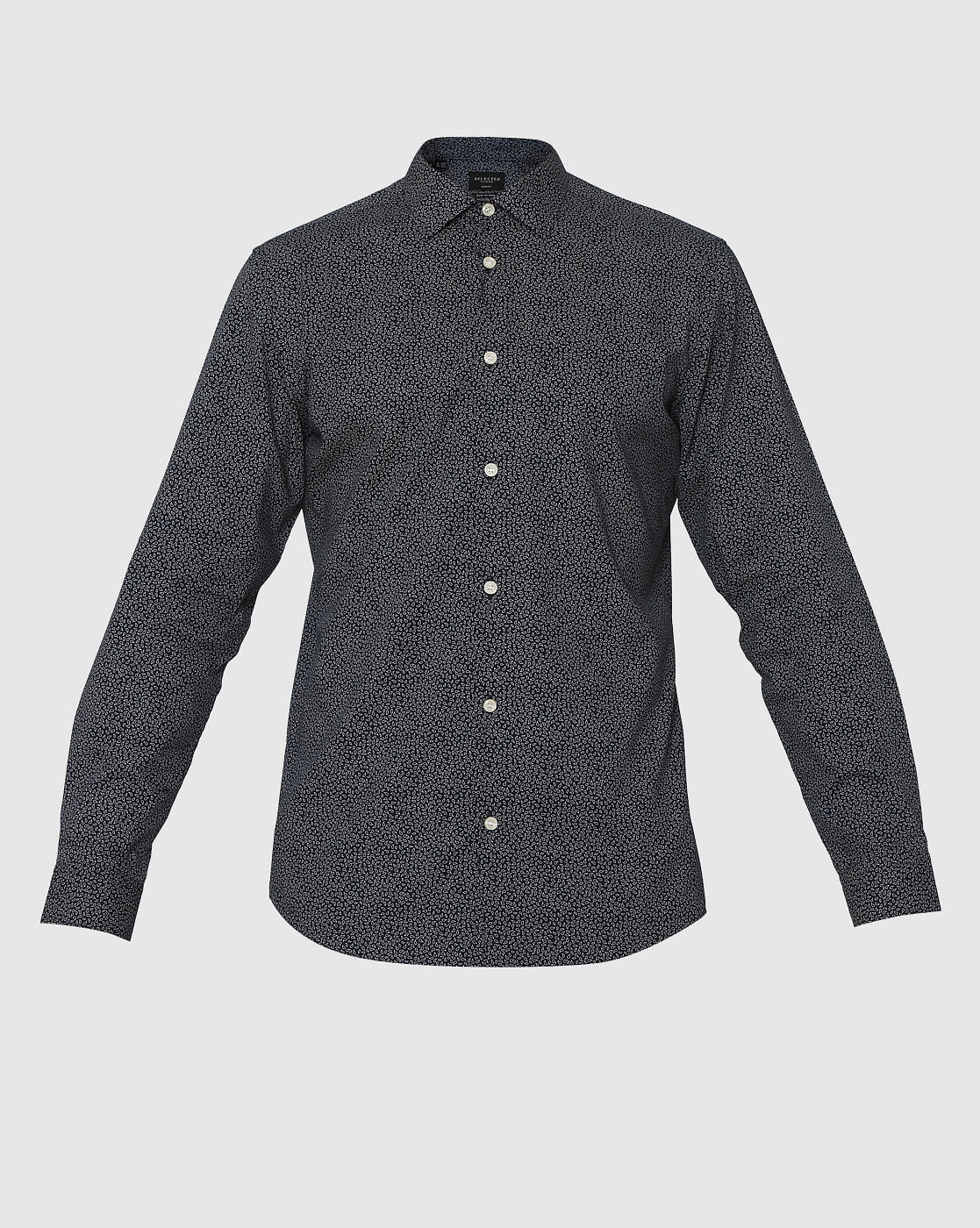 Navy Blue All Over Print Full Sleeves Shirt