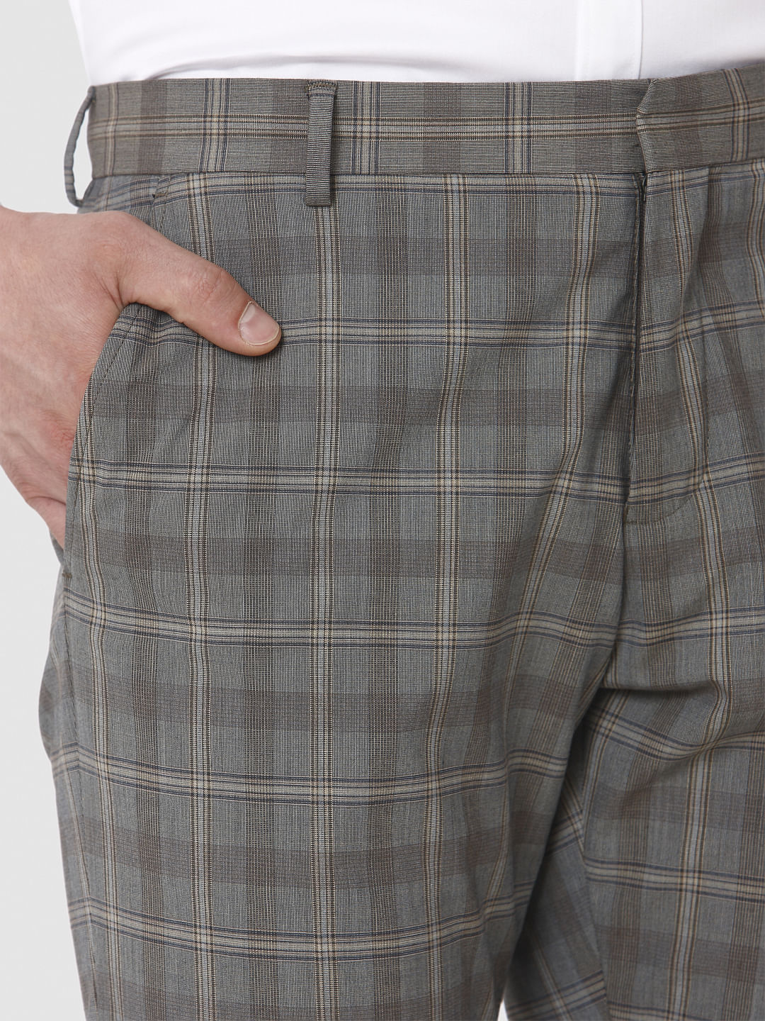 Grey Check Slim Fit Formal Trousers