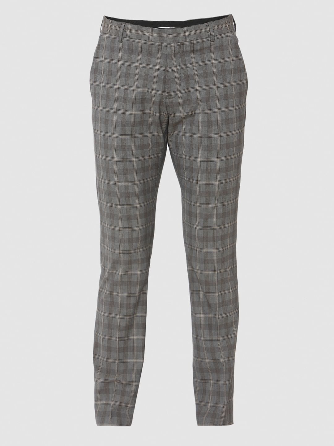 Grey Check Slim Fit Formal Trousers